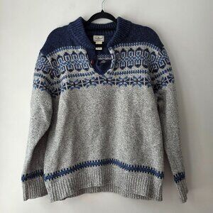 L.L.Bean Fair Isle Thick Wool Sweater | Lg | Henley Nordic Pullover Cabincore